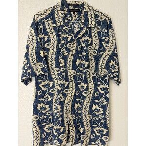 Vintage Tommy Hilfiger Shirt Mens XL Blue Floral Button Up Short Sleeve